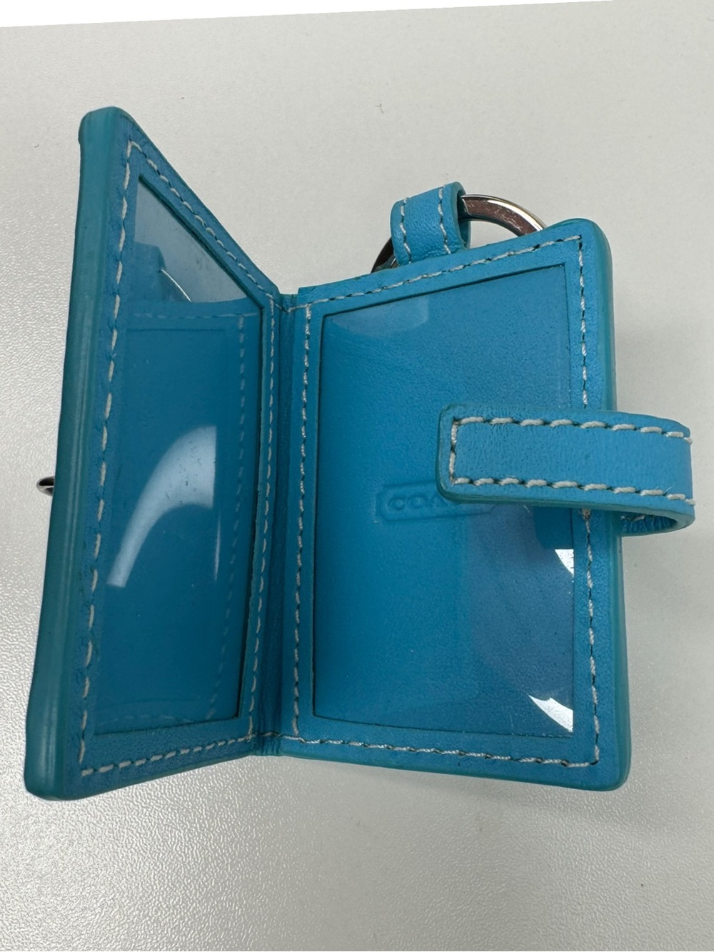 Coach Robins Egg Blue Y2K Vintage Perforated Wallet And Picture Frame Keychain - Picture 13 of 15